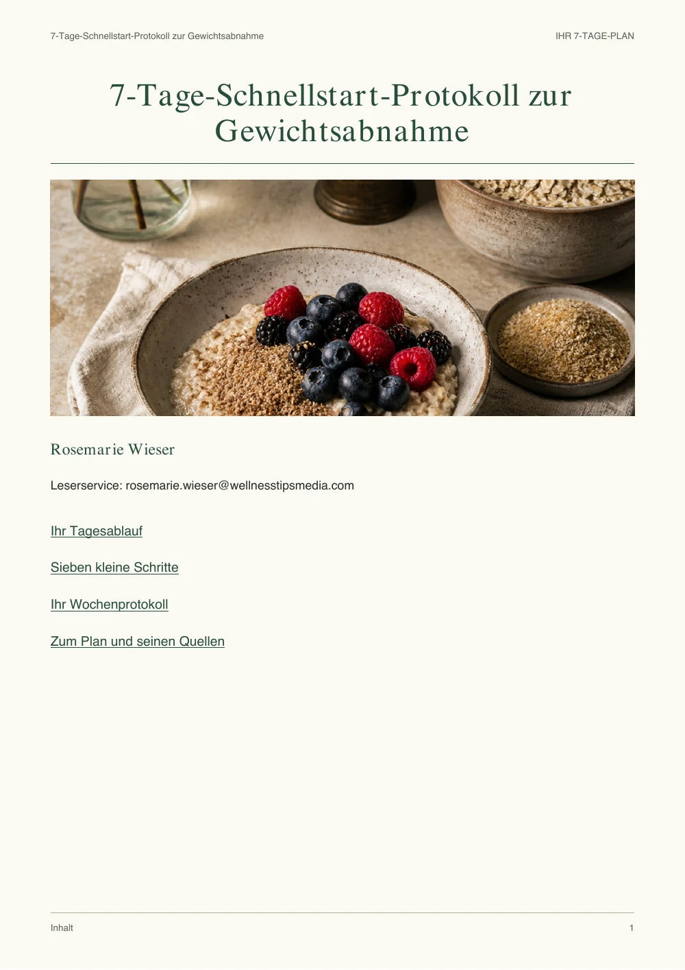 Rosemarie Wieser - 7-Tage-Schnellstart-Protokoll zur Gewichtsabnahme, deutsche PDF-Ausgabe